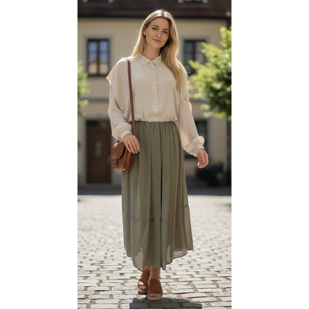 Vintage Adele Simpson Maxi Dress Sage Green w/ Plaid lace size 12 Button down